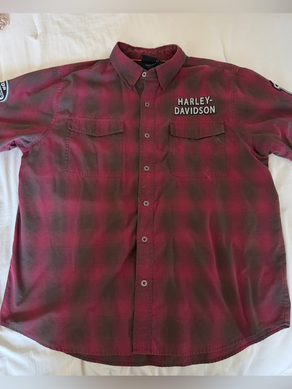Y2K red plaid Harley Davidson button down